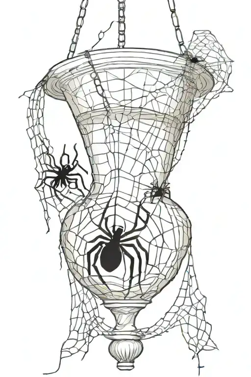 spider and web hanging underneath broken vase rebuilt with tape tattoo design idea