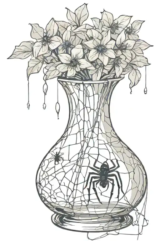 broken vase with a spider and web hanging underneath tattoo design idea