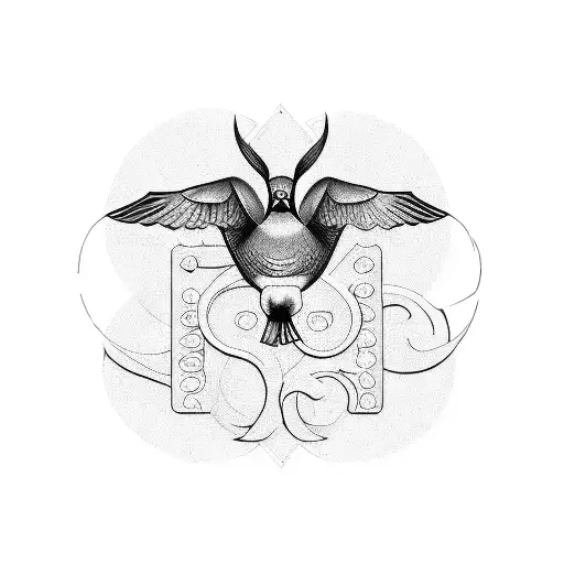 Create a tattoo featuring a pigeon betwen roman numbers MCMXXVII and MMIX  tattoo design idea