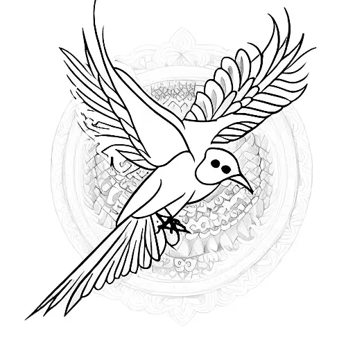 Create a tattoo featuring a bird surrounded by the numbers MCMLXXVII and MMIX tattoo design idea