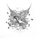 Create a tattoo featuring a bird surrounded by the numbers MCMLXXVII and MMIX tattoo design idea