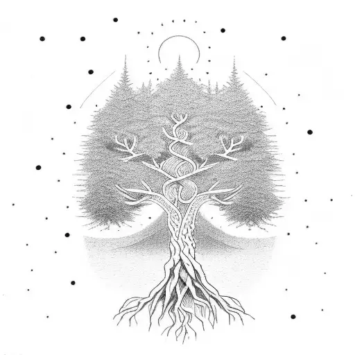 a tree with roots symbolizing a strong foundation, branches representing growth, and leaves containing symbols How about tattoo design idea