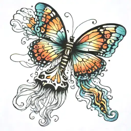 Butterfly and jellyfish colliding like two tattoo design idea
