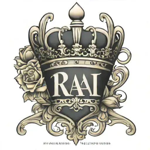 Rai last name with only R letter  having a crown tattoo design idea
