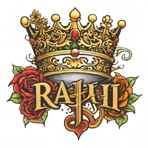Rai last name with R having a crown tattoo design idea