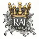 Rai last name with only R letter  having a crown tattoo design idea