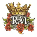Rai last name with R having a crown tattoo design idea