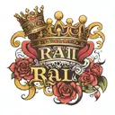 Rai last name with R having a crown tattoo design idea