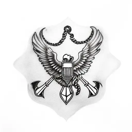 A realistic depiction of a majestic eagle clutching a globe and anchor, symbolizing the Marine Corps Officer's dedication and loyalty to their country tattoo design idea