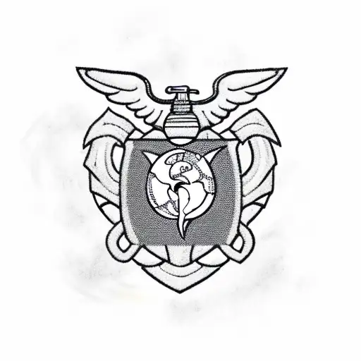 A stylized shield incorporating elements of the Marine Corps EGA tattoo design idea