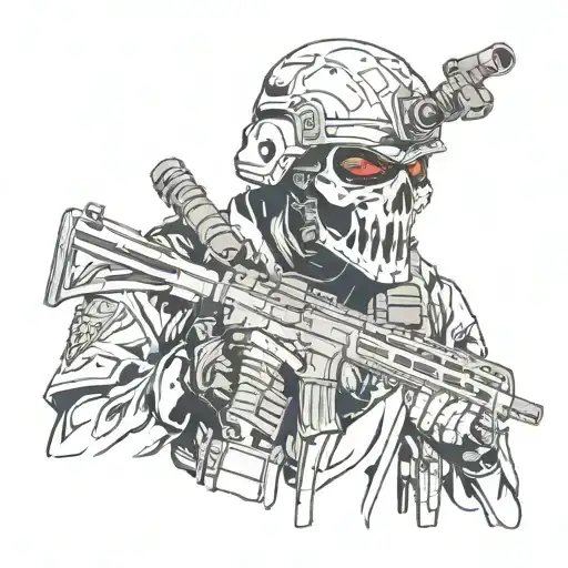 soldier wearing skull mask with red eyes tattoo design idea
