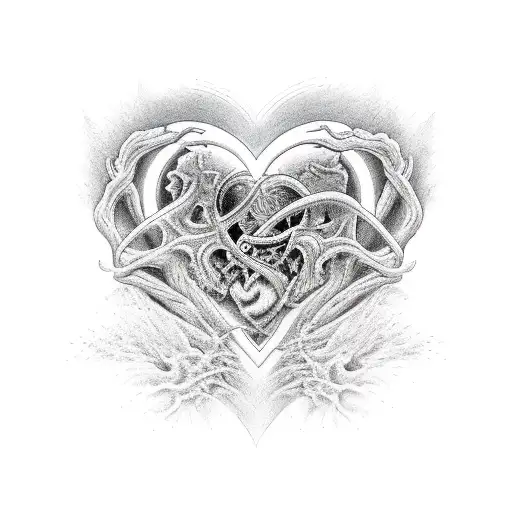 Two entities, one representing all that is good, the second all that is evil, are fighting for a place in the heart, the tattoo design idea