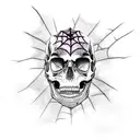 halloween with coffin, pumpkins skulls and spiderwebs tattoo design idea