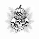 halloween with coffin, pumpkins skulls and spiderwebs tattoo design idea