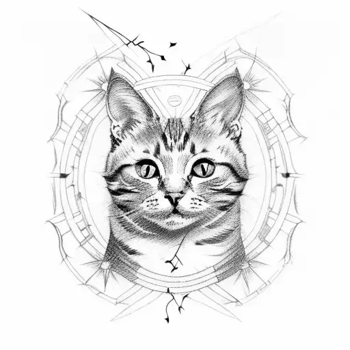 Cat, Thorns, Geometric, Mystic, Dark tattoo design idea