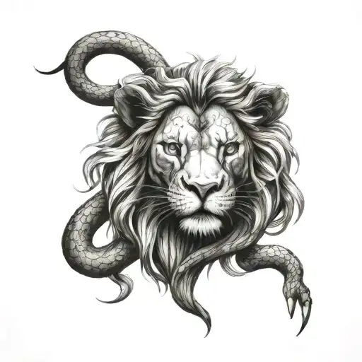 lion killing snake tattoo design idea