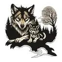 wolf with 3 cubs  tattoo design idea