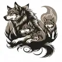 wolf with 3 cubs  tattoo design idea