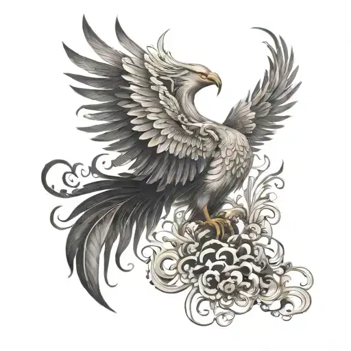 cover chinese writing pheonix on the back tattoo design idea