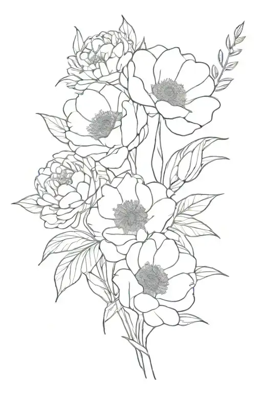 rose carnation poppy narcissus chrysanthemum daisy  tattoo design idea