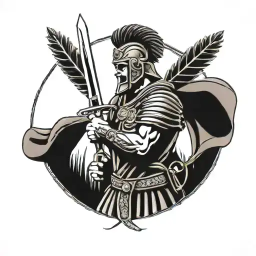 ancient hellenic roman soldier holding a sword tattoo design idea