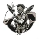 ancient hellenic roman soldier holding a sword tattoo design idea