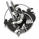 ancient hellenic roman soldier holding a sword tattoo design idea