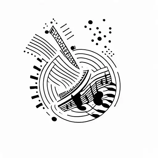 A minimalist tattoo of a piano keyboard with a subtle food element incorporated tattoo design idea