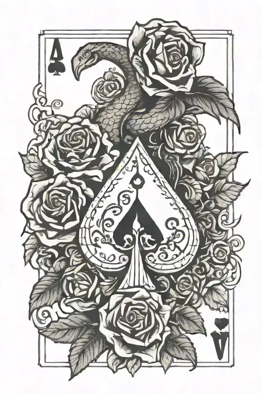 music themed, snake, yorkshire rose, ace of spades card tattoo design idea