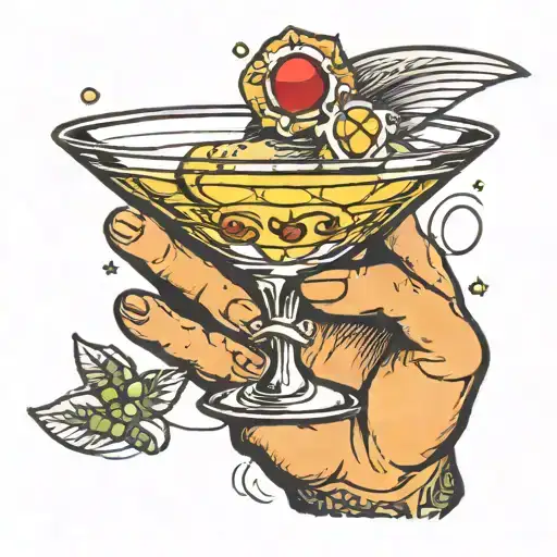 old school hand holding martini glass tattoo design idea