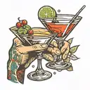 old school  hand holding martini glass tattoo design idea