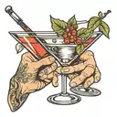 old school  hand holding martini glass tattoo design idea