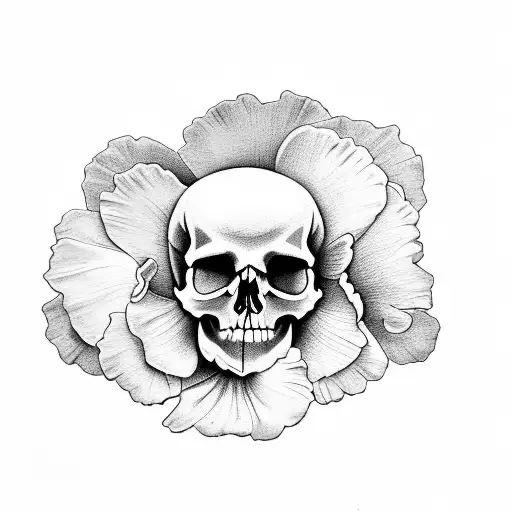pansies and a skull tattoo design idea