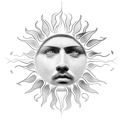 sun with greek god facy tattoo design idea
