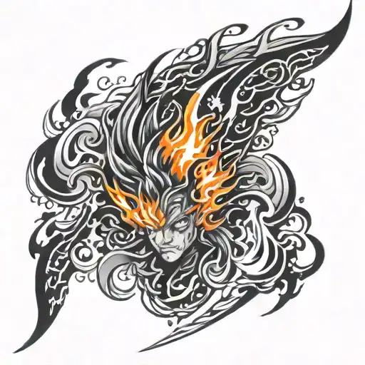 black flames left arm sleeve tattoo design idea