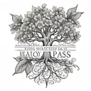 a tree with a few leaves and flowers, some fallen on the ground with a quote this too shall pass tattoo design idea
