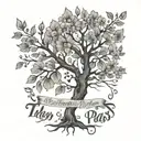 a tree with a few leaves and flowers, some fallen on the ground with a quote this too shall pass tattoo design idea