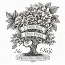 a tree with a few leaves and flowers, some fallen on the ground with a quote this too shall pass tattoo design idea
