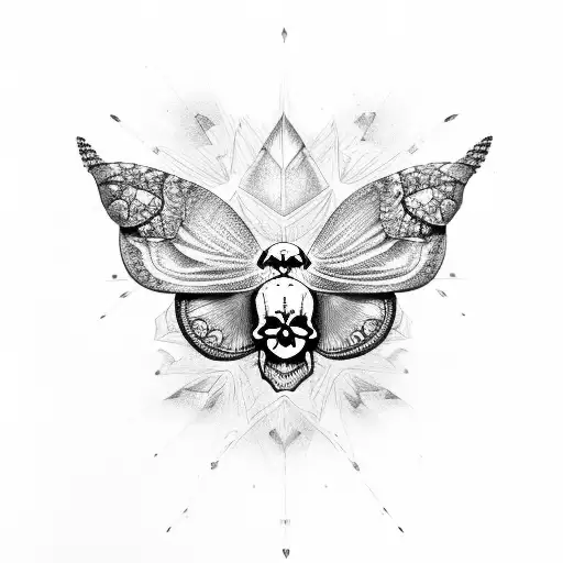 skull moth with crystals tattoo design idea