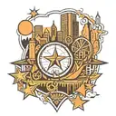 tattoo of San Antonio downtown skyline. Texas state outline, spurs basketball logo and Houston Astros Star.  tattoo design idea