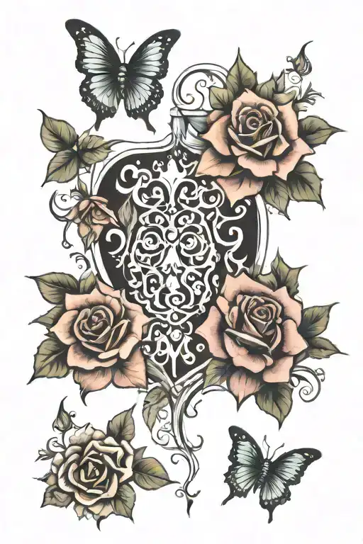 A classy, sassy cover up tattoo for the mid Lower abdomen that does not incorporate roses tattoo design idea