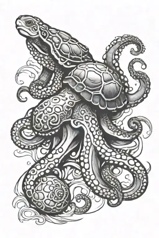 octopus and turtle tattoo design idea