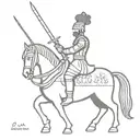 A minimalist design of a Rajput king in battle armor, with a sketch style sword raised high tattoo design idea