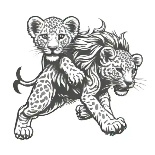 A tattoo design of a 2 lion cubs playing, millitary themes and Wales    tattoo design idea