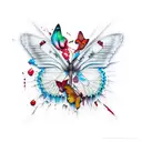 broken butterfly dripping blood tattoo design idea