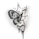 broken butterfly dripping blood tattoo design idea