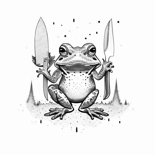A toad wielding a knife in a forest setting tattoo design idea