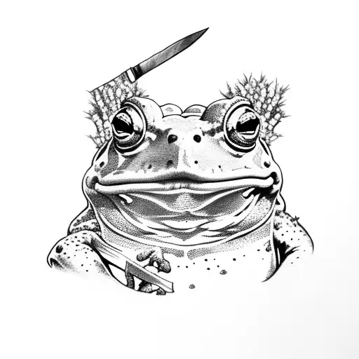 A toad wielding a knife in a forest setting tattoo design idea