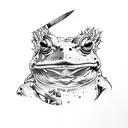 A toad wielding a knife in a forest setting tattoo design idea