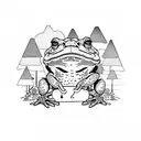 A toad wielding a knife in a forest setting tattoo design idea